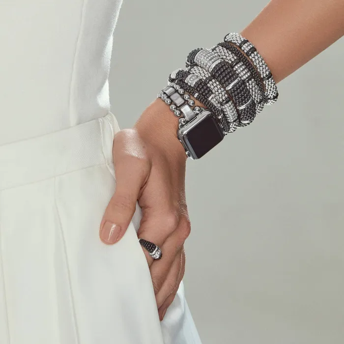 Lagos Bracelets Black Caviar Five Station Ceramic Diamond Bracelet 9mm Lagos Bracelets Black Caviar Five Station Ceramic Diamond Bracelet 9mm