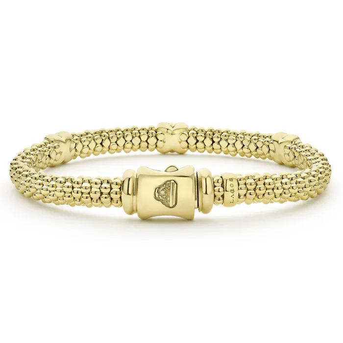 LAGOS Bracelets Embrace 18K Gold Three Station X Diamond Caviar Bracelet 6mm LAGOS Bracelets Embrace 18K Gold Three Station X Diamond Caviar Bracelet 6mm