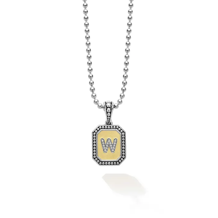 LAGOS Signature Caviar Octagon Diamond W Initial Charm Necklace Necklaces