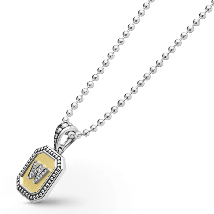 LAGOS Signature Caviar Octagon Diamond W Initial Charm Necklace Necklaces LAGOS Signature Caviar Octagon Diamond W Initial Charm Necklace Necklaces