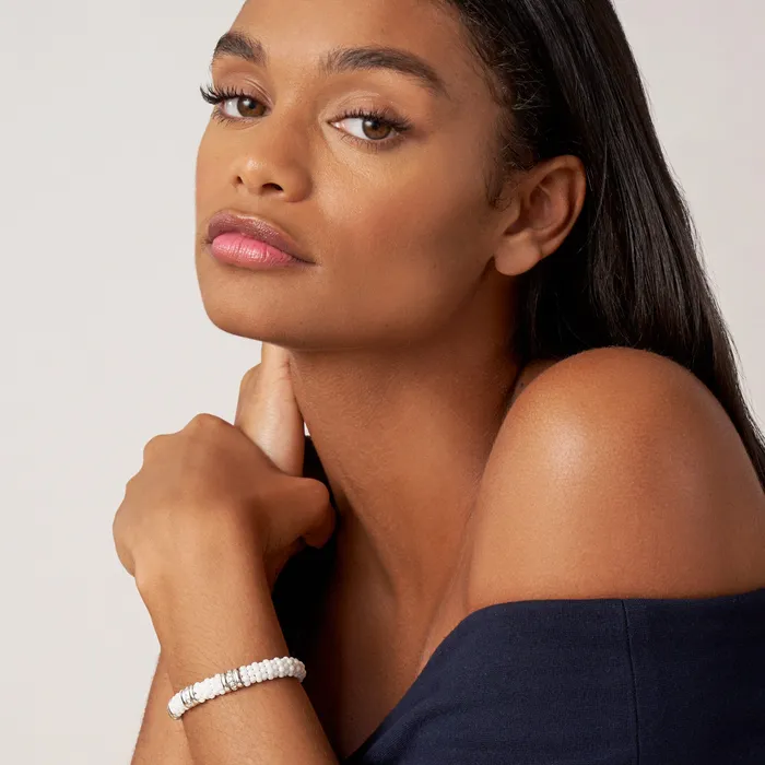 LAGOS White Caviar White Three Station Ceramic Diamond Bracelet 9mm Bracelets LAGOS White Caviar White Three Station Ceramic Diamond Bracelet 9mm Bracelets