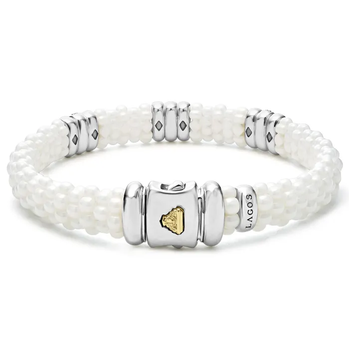 LAGOS White Caviar White Three Station Ceramic Diamond Bracelet 9mm Bracelets LAGOS White Caviar White Three Station Ceramic Diamond Bracelet 9mm Bracelets