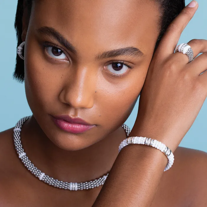 LAGOS White Caviar White Three Station Ceramic Diamond Bracelet 9mm Bracelets LAGOS White Caviar White Three Station Ceramic Diamond Bracelet 9mm Bracelets