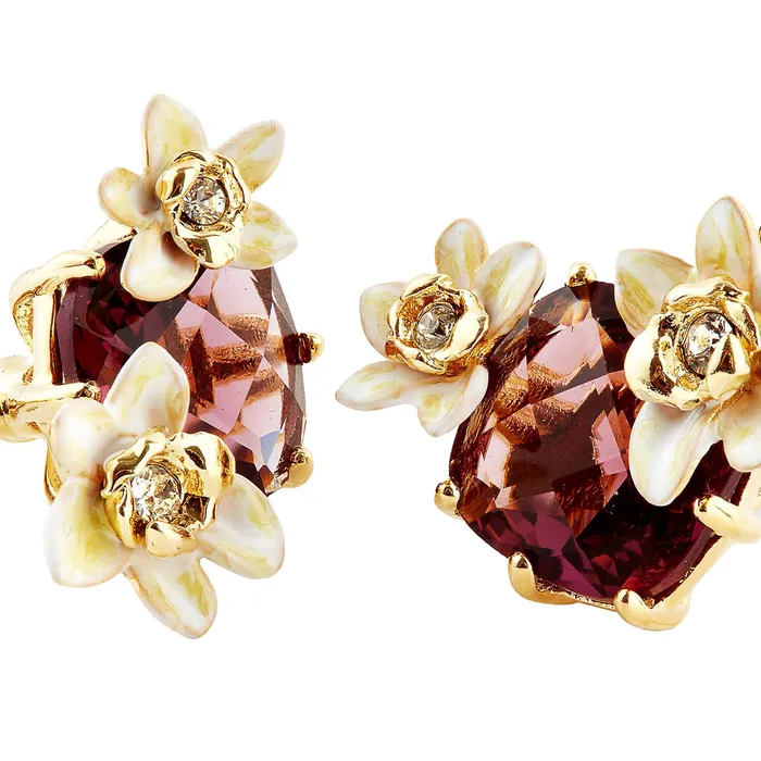 Les Nereides Faceted Glass And Vanilla Flower ClipOn Earrings Les Nereides Earrings Les Nereides Faceted Glass And Vanilla Flower ClipOn Earrings Les Nereides Earrings