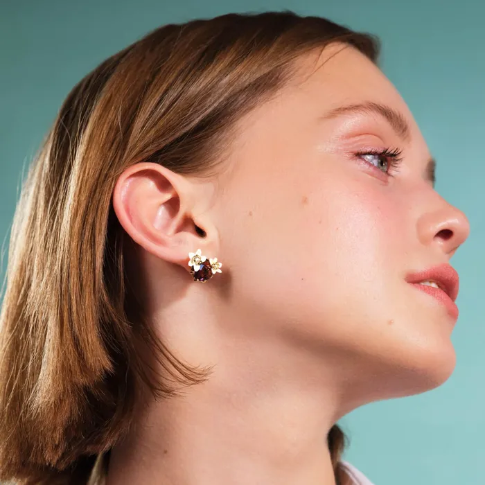 Les Nereides Faceted Glass And Vanilla Flower ClipOn Earrings Les Nereides Earrings Les Nereides Faceted Glass And Vanilla Flower ClipOn Earrings Les Nereides Earrings