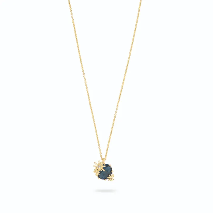 Les Nereides Necklaces Les Nereides Gold stars and Square Blue Stone Pendant Necklace Les Nereides Necklaces Les Nereides Gold stars and Square Blue Stone Pendant Necklace