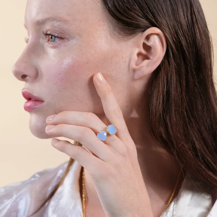 Les Nereides Rings Les Nereides Sky Blue Diamantine Adjustable You And Me Ring Les Nereides Rings Les Nereides Sky Blue Diamantine Adjustable You And Me Ring
