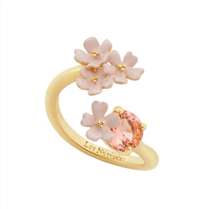 Les Nereides Rings Les Nereides Verbena flower and round stone adjustable Ring