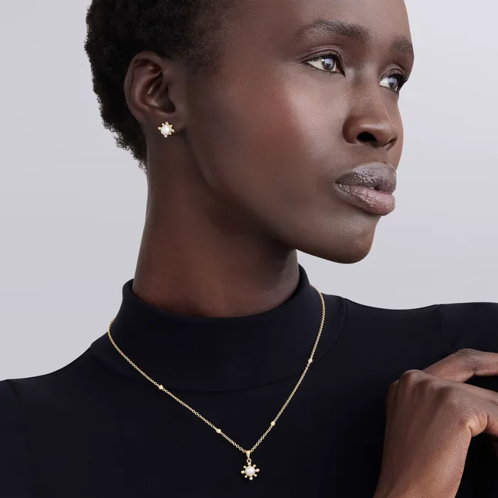 Luna 18K Gold Diamond Fleur Pearl Earrings and Necklace Gift Set LAGOS Earrings Luna 18K Gold Diamond Fleur Pearl Earrings and Necklace Gift Set LAGOS Earrings