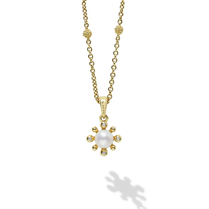 Luna 18K Gold Diamond Fleur Pearl Earrings and Necklace Gift Set LAGOS Earrings Luna 18K Gold Diamond Fleur Pearl Earrings and Necklace Gift Set LAGOS Earrings