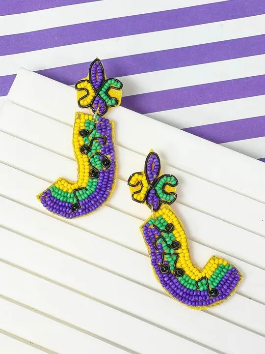 Mardi Gras Music Note Beaded Dangle Earrings Prep Obsessed TL Earrings