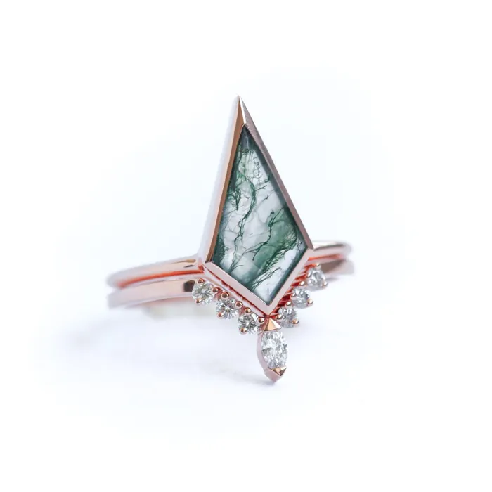 Maria Kite Moss Agate Ring Set Capucinne Rings