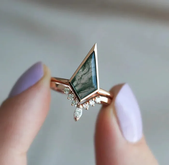 Maria Kite Moss Agate Ring Set Capucinne Rings