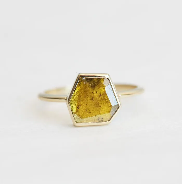 Marigold Diamond Slice Ring Yellow Diamond Ring Capucinne Rings
