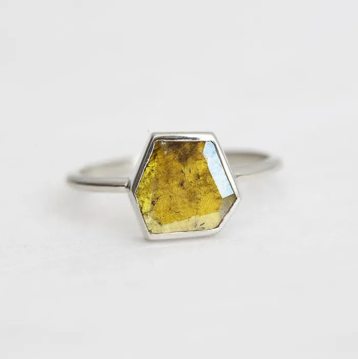 Marigold Diamond Slice Ring Yellow Diamond Ring Capucinne Rings