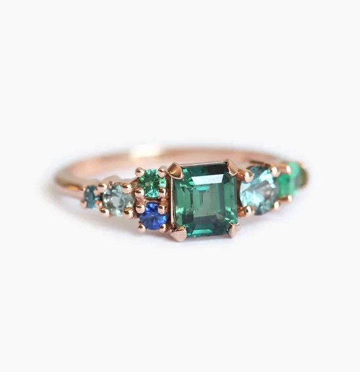 Massimo Emerald Cut Sapphire Cluster Ring capucinne Rings