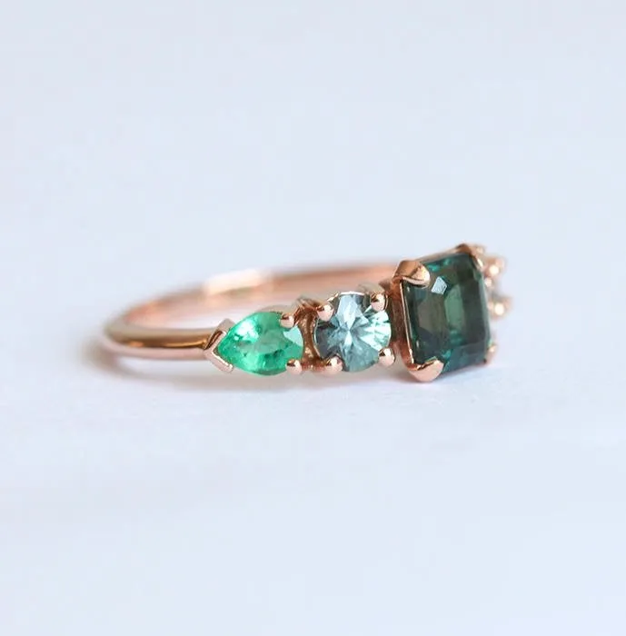Massimo Emerald Cut Sapphire Cluster Ring capucinne Rings