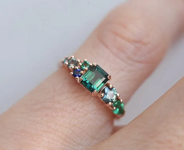 Massimo Emerald Cut Sapphire Cluster Ring capucinne Rings