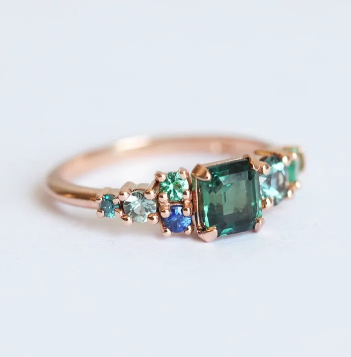 Massimo Emerald Cut Sapphire Cluster Ring capucinne Rings