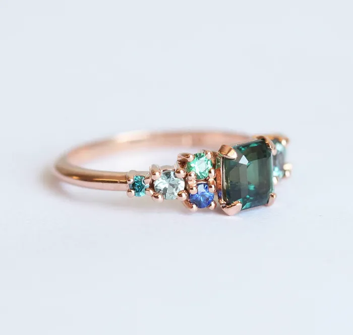 Massimo Emerald Cut Sapphire Cluster Ring capucinne Rings