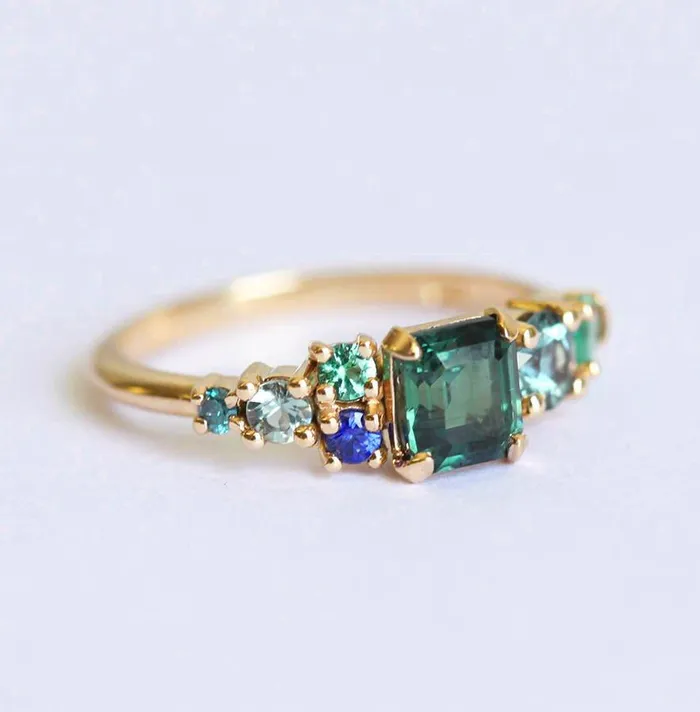 Massimo Emerald Cut Sapphire Cluster Ring capucinne Rings