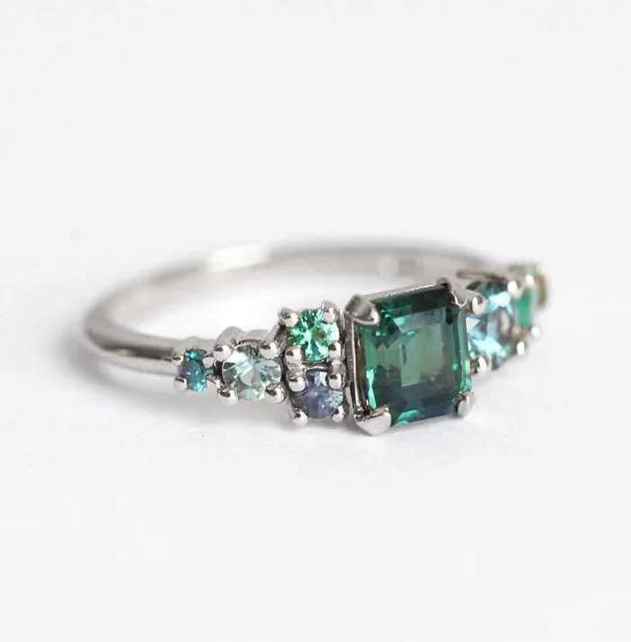 Massimo Emerald Cut Sapphire Cluster Ring capucinne Rings