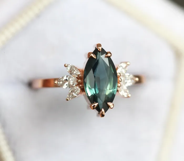 Melissa Teal Sapphire Diamond Ring Set Capucinne Rings