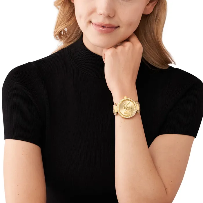 Michael Kors Watches Michael Kors Parker Ladies Gold Case Brown Leather Strap Watch
