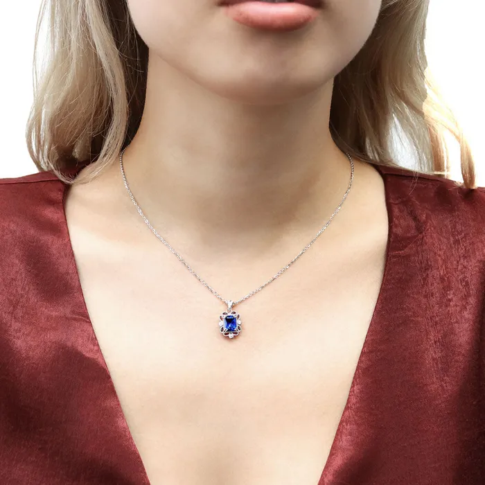 Milgrain Simulated Blue Sapphire CZ Necklace in Sterling Silver BERRICLE Necklaces