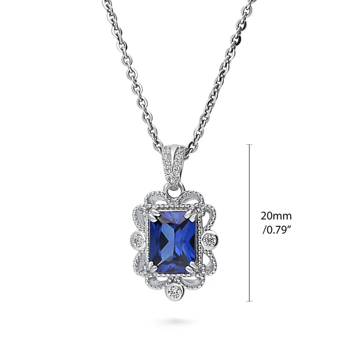 Milgrain Simulated Blue Sapphire CZ Necklace in Sterling Silver BERRICLE Necklaces