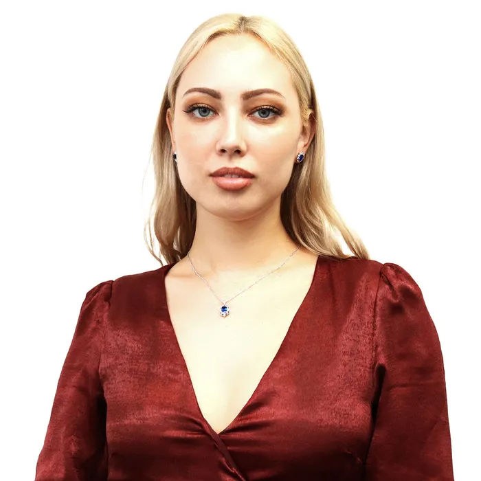 Milgrain Simulated Blue Sapphire CZ Necklace in Sterling Silver BERRICLE Necklaces