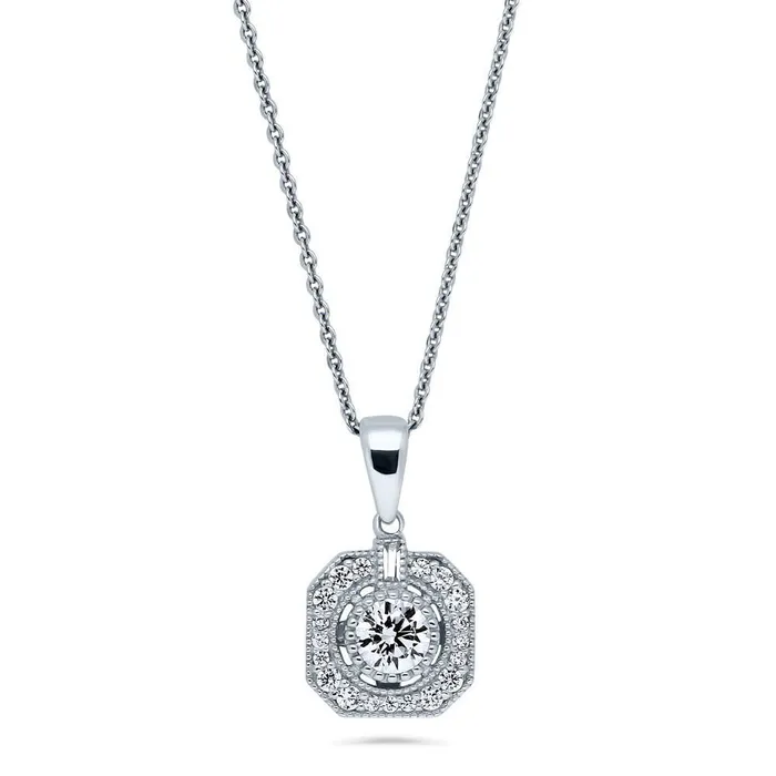 Necklaces BERRICLE Art Deco CZ Pendant Necklace in Sterling Silver