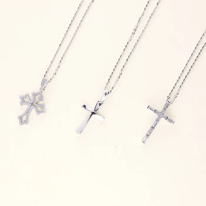 Necklaces BERRICLE Cross CZ Necklace and Earrings in Sterling Silver