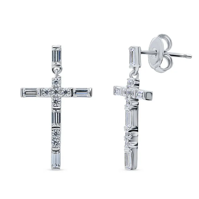 Necklaces BERRICLE Cross CZ Necklace and Earrings in Sterling Silver