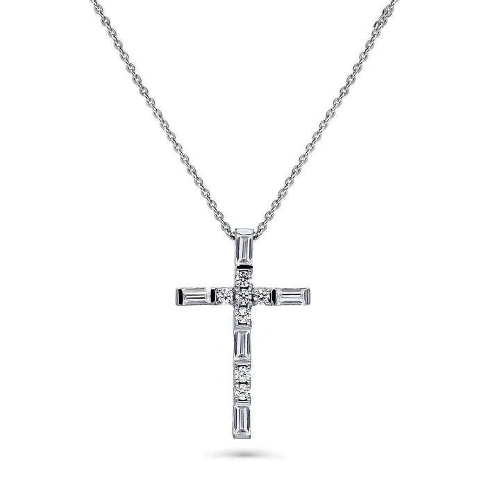 Necklaces BERRICLE Cross CZ Necklace and Earrings in Sterling Silver
