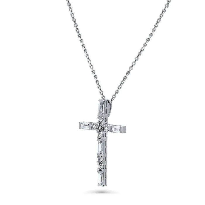 Necklaces BERRICLE Cross CZ Necklace and Earrings in Sterling Silver