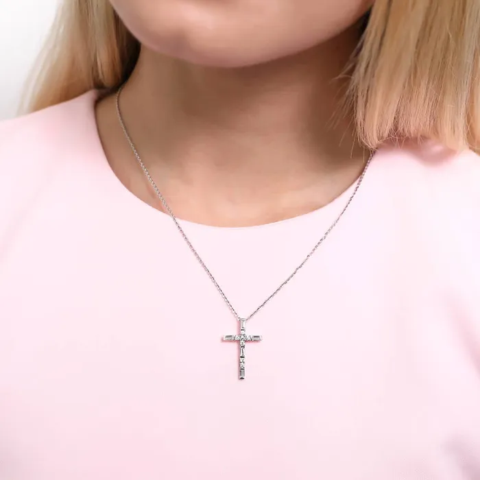 Necklaces BERRICLE Cross CZ Necklace and Earrings in Sterling Silver