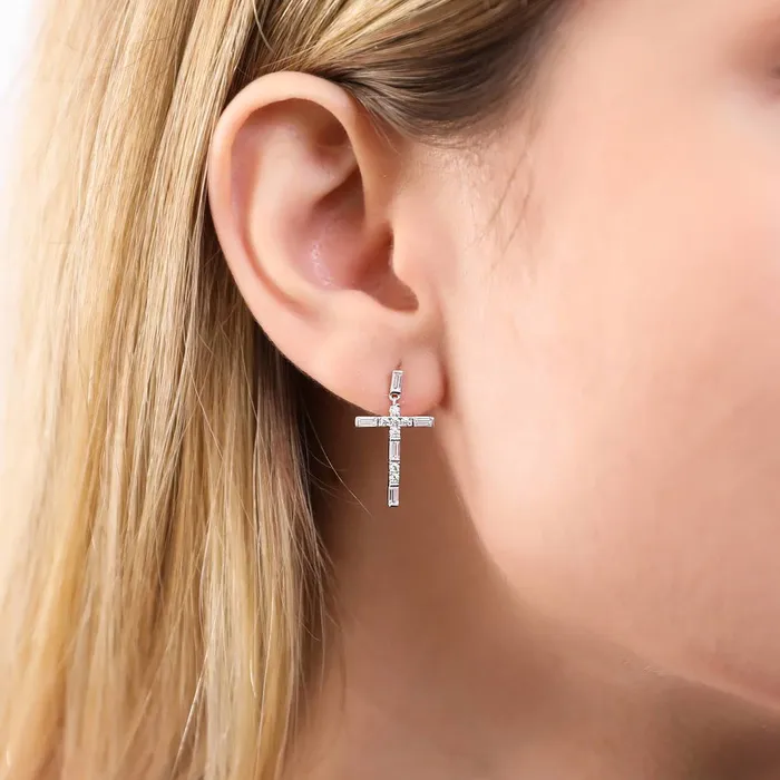 Necklaces BERRICLE Cross CZ Necklace and Earrings in Sterling Silver