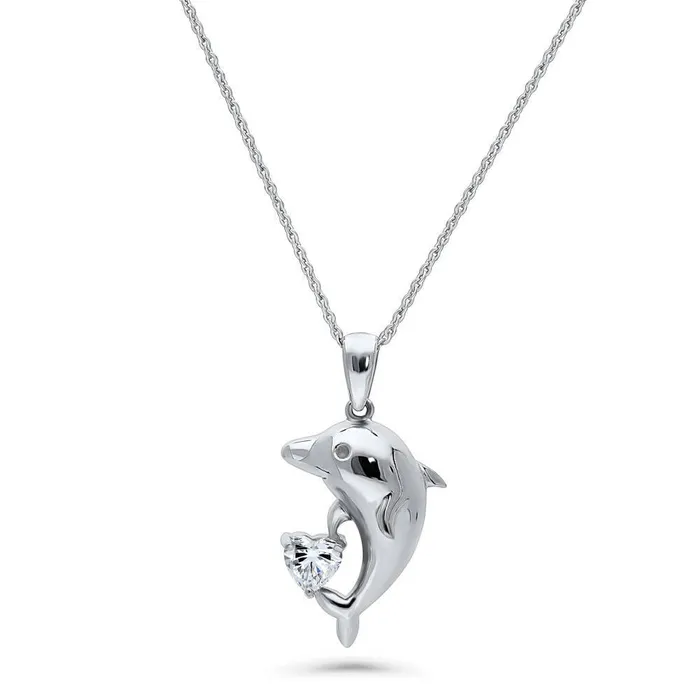 Necklaces BERRICLE Dolphin CZ Pendant Necklace in Sterling Silver
