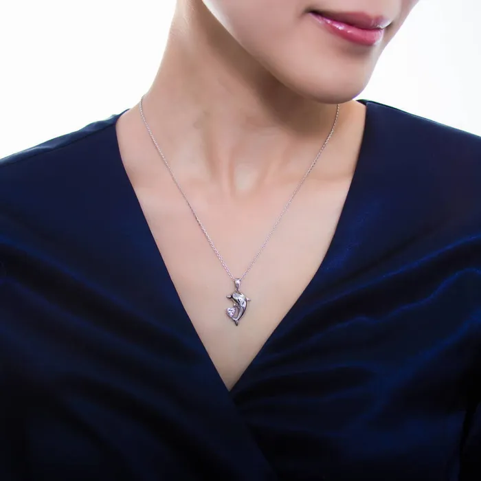 Necklaces BERRICLE Dolphin CZ Pendant Necklace in Sterling Silver