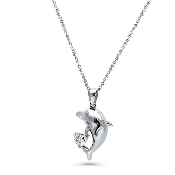 Necklaces BERRICLE Dolphin CZ Pendant Necklace in Sterling Silver