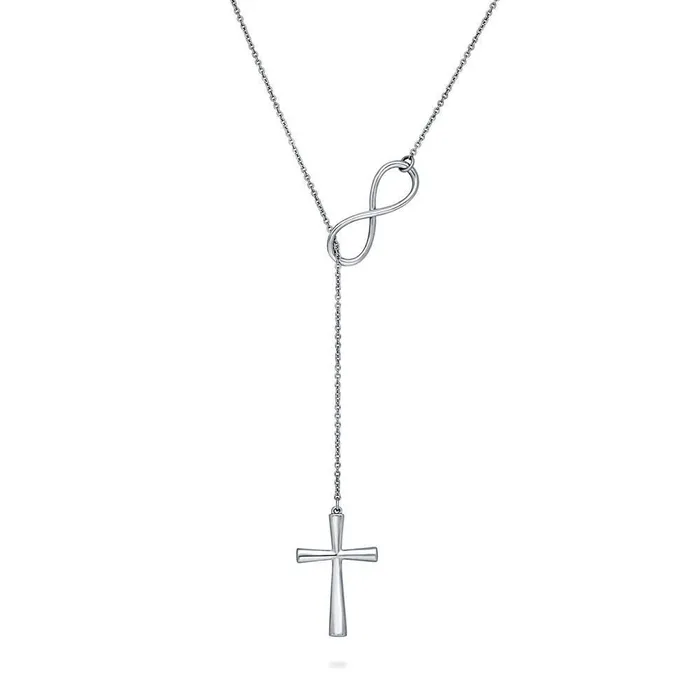 Necklaces BERRICLE Infinity Cross Lariat Necklace in Sterling Silver