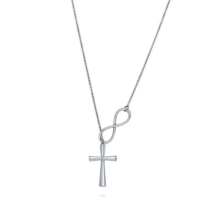 Necklaces BERRICLE Infinity Cross Lariat Necklace in Sterling Silver