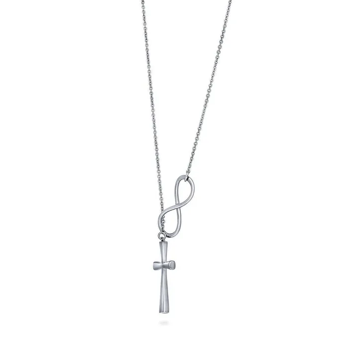 Necklaces BERRICLE Infinity Cross Lariat Necklace in Sterling Silver