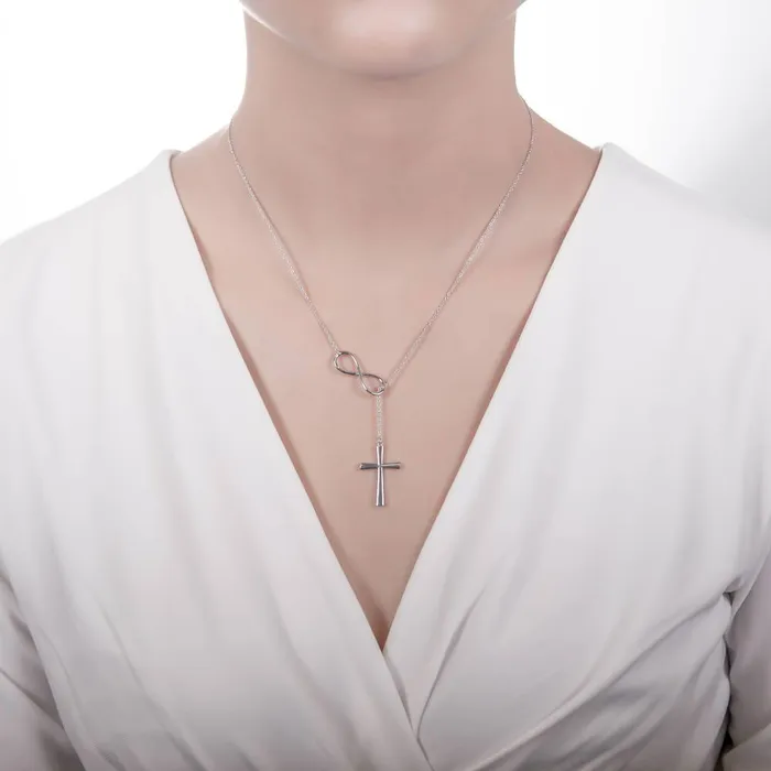 Necklaces BERRICLE Infinity Cross Lariat Necklace in Sterling Silver