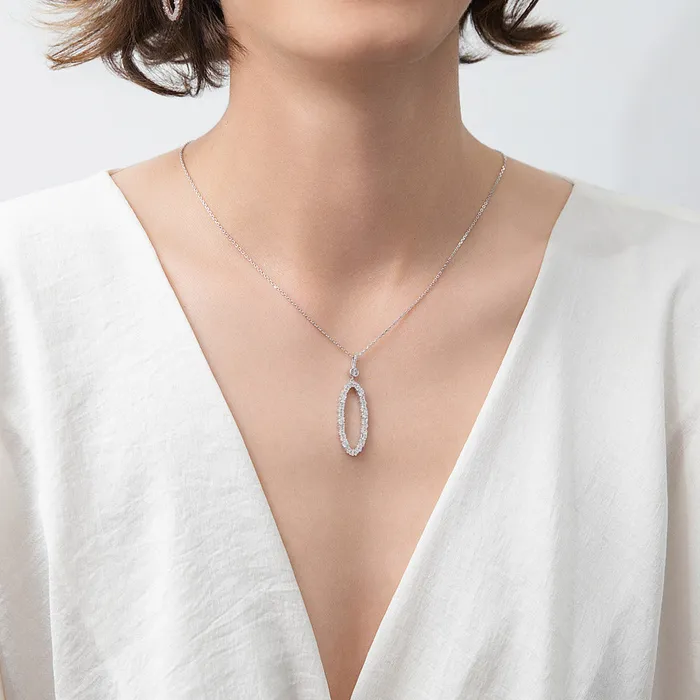 Necklaces BERRICLE Open Oval Cluster CZ Necklace in Sterling Silver