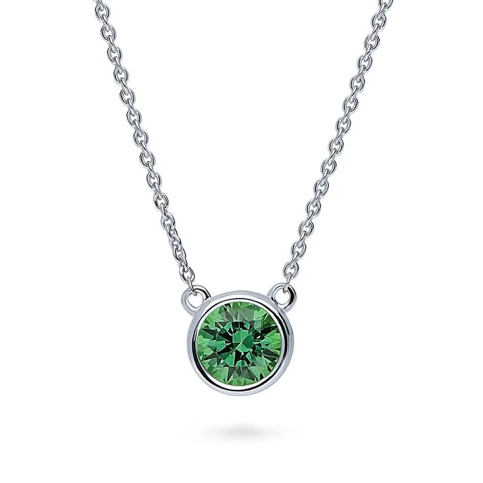 Necklaces BERRICLE Solitaire Green Bezel CZ Necklace in Sterling Silver 08ct Necklaces BERRICLE Solitaire Green Bezel CZ Necklace in Sterling Silver 08ct