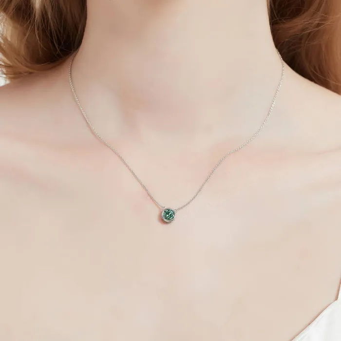 Necklaces BERRICLE Solitaire Green Bezel CZ Necklace in Sterling Silver 08ct