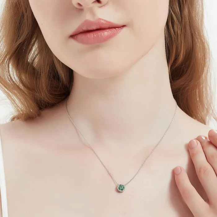 Necklaces BERRICLE Solitaire Green Bezel CZ Necklace in Sterling Silver 08ct