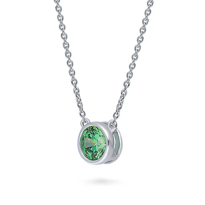 Necklaces BERRICLE Solitaire Green Bezel CZ Necklace in Sterling Silver 08ct